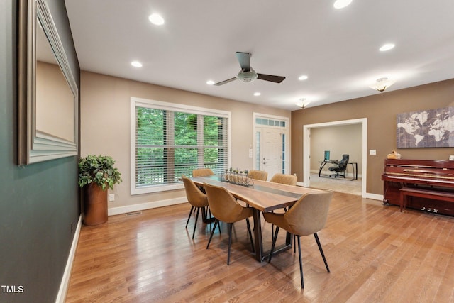 31 River View Ct, Timberlake, NC 27583 - dining space featuring baseboards, a ceiling fan, light wood-type flooring, and recessed lighting