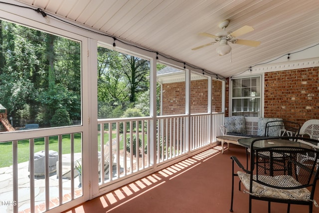 1206 Ivy Ln, Raleigh, NC 27609 - sunroom / solarium with ceiling fan and lofted ceiling