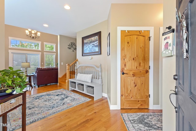 49412 River Run Rd, Albemarle, NC 28001 - entryway featuring a chandelier, light wood-style flooring, recessed lighting, and baseboards