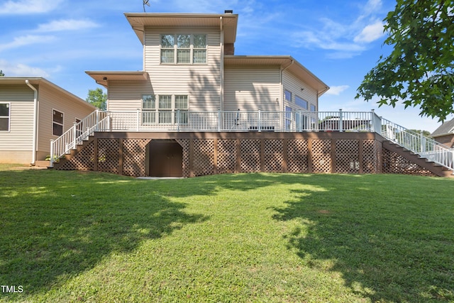 49412 River Run Rd, Albemarle, NC 28001 - back of house with stairway, a wooden deck, and a yard