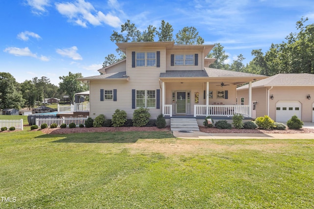 49412 River Run Rd, Albemarle, NC 28001 - view of front facade with covered porch, an attached garage, ceiling fan, and roof with shingles