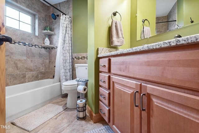 49412 River Run Rd, Albemarle, NC 28001 - bathroom with toilet, shower / bath combo with shower curtain, vanity, and tile walls