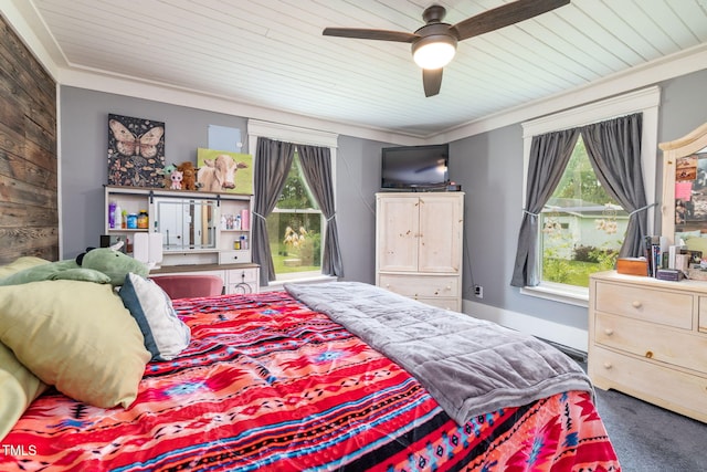 2646 Laurel Mill-Centerville Rd, Louisburg, NC 27549 - bedroom featuring multiple windows, wood walls, carpet flooring, wooden ceiling, and a ceiling fan