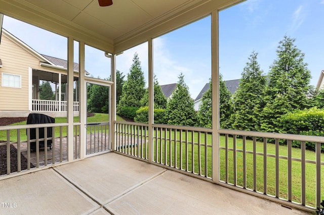 1012 Autumn Meadow Ln, Wake Forest, NC 27587 - unfurnished sunroom featuring a ceiling fan