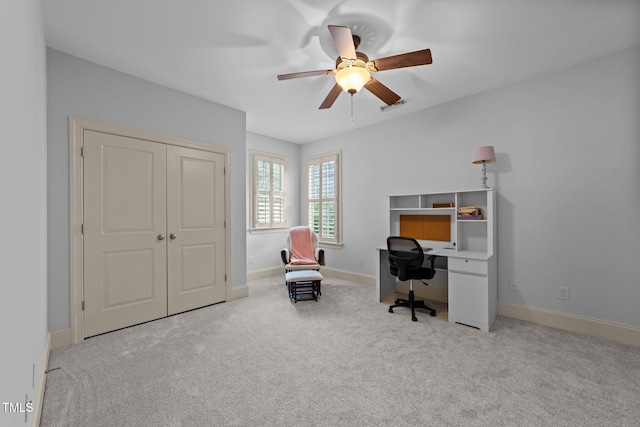 1711 Happiness Hill Ln, Raleigh, NC 27614 - carpeted home office with a ceiling fan and baseboards