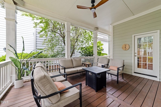 1711 Happiness Hill Ln, Raleigh, NC 27614 - deck with an outdoor living space and a ceiling fan
