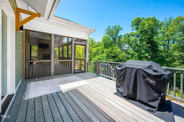 386 Monteith Dr, Chapel Hill, NC 27516 - wooden deck with a sunroom and area for grilling