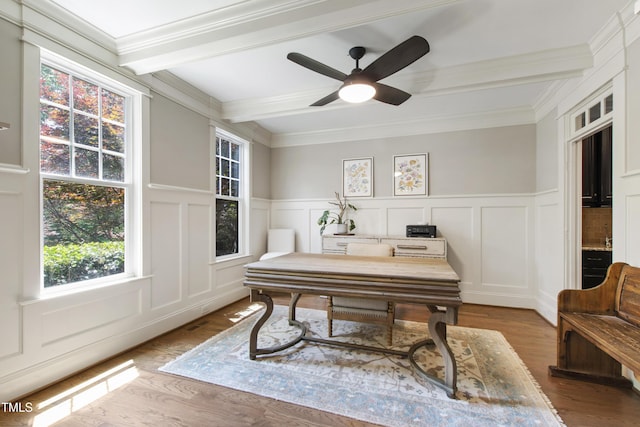 101 Eden Glen Dr, Holly Springs, NC 27540 - office featuring a decorative wall, wood finished floors, ceiling fan, crown molding, and beam ceiling