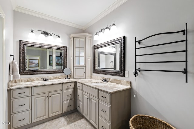 101 Eden Glen Dr, Holly Springs, NC 27540 - bathroom featuring double vanity and ornamental molding