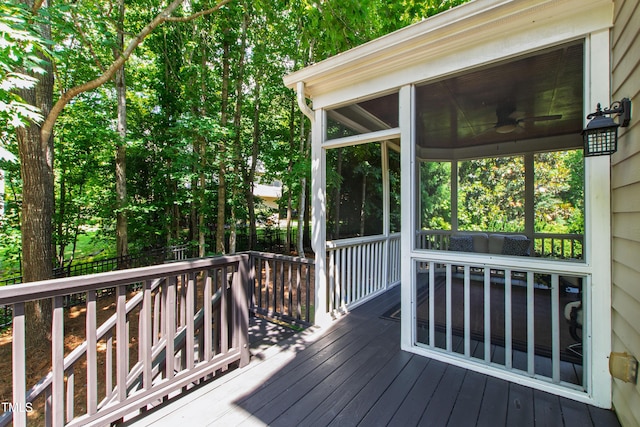101 Eden Glen Dr, Holly Springs, NC 27540 - deck with a sunroom and a ceiling fan