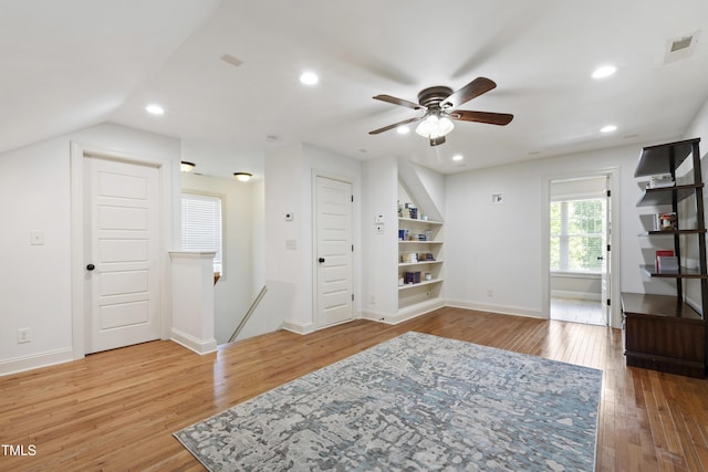 101 Eden Glen Dr, Holly Springs, NC 27540 - additional living space with ceiling fan, light wood-style floors, baseboards, recessed lighting, and vaulted ceiling