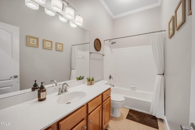 12140 Pawleys Mill Cir, Raleigh, NC 27614 - full bath featuring toilet, vanity, crown molding, shower / tub combo, and tile patterned floors