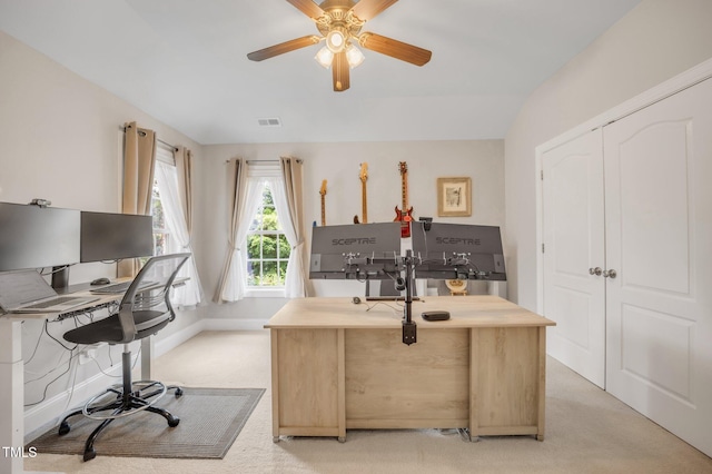12140 Pawleys Mill Cir, Raleigh, NC 27614 - office area with light colored carpet, ceiling fan, and baseboards