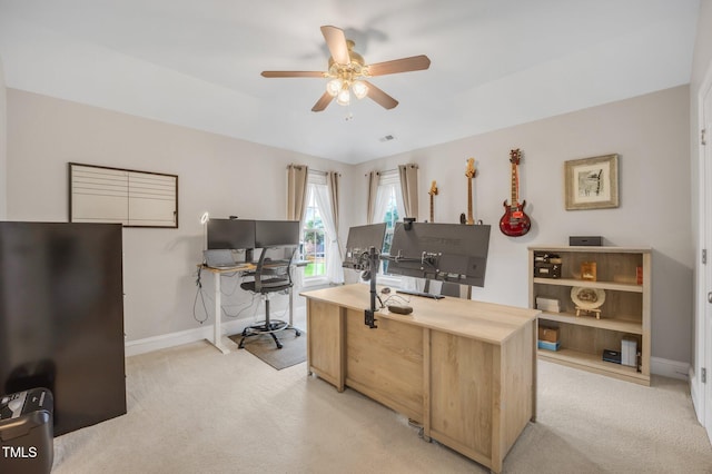 12140 Pawleys Mill Cir, Raleigh, NC 27614 - office with light carpet, a ceiling fan, and baseboards