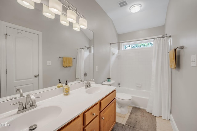 12140 Pawleys Mill Cir, Raleigh, NC 27614 - full bathroom featuring shower / bath combination with curtain, double vanity, toilet, and tile patterned flooring