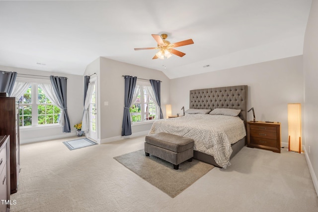 12140 Pawleys Mill Cir, Raleigh, NC 27614 - bedroom with light carpet, multiple windows, baseboards, and vaulted ceiling