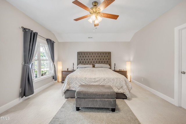 12140 Pawleys Mill Cir, Raleigh, NC 27614 - bedroom with light carpet, lofted ceiling, baseboards, and ceiling fan