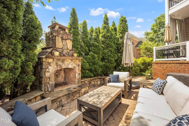 12140 Pawleys Mill Cir, Raleigh, NC 27614 - view of patio / terrace featuring an outdoor living space with a fireplace