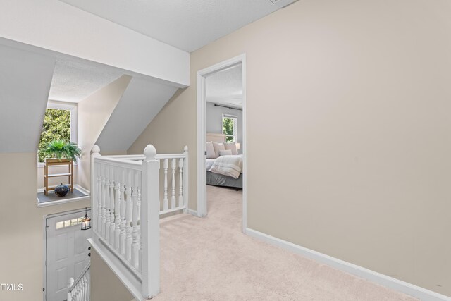 6104 New Market Way, Raleigh, NC 27609 - hall with an upstairs landing, carpet floors, and baseboards