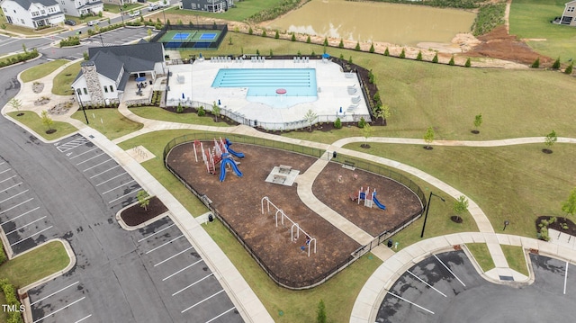1615 Emory Ridge Way, Wake Forest, NC 27587 - bird's eye view of a pool area and a community park