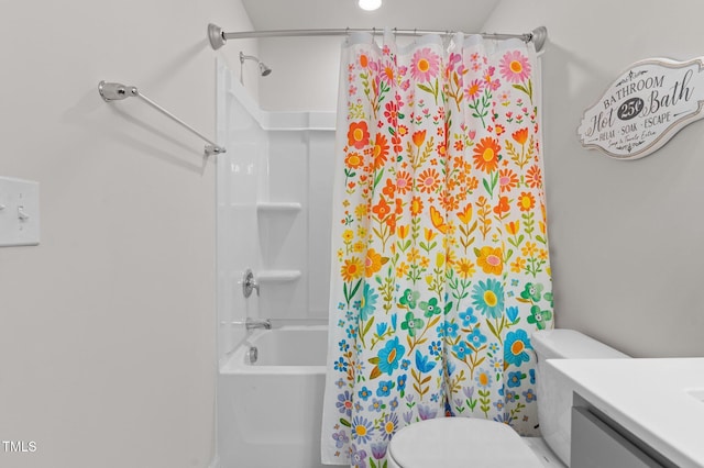 1615 Emory Ridge Way, Wake Forest, NC 27587 - bathroom featuring vanity, toilet, and shower / bath combo with shower curtain