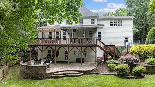 1332 Kinsdale Dr, Raleigh, NC 27615 - rear view of property with a wooden deck, stairs, and a patio area