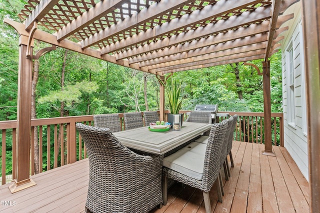 1332 Kinsdale Dr, Raleigh, NC 27615 - wooden terrace with outdoor dining area and a pergola