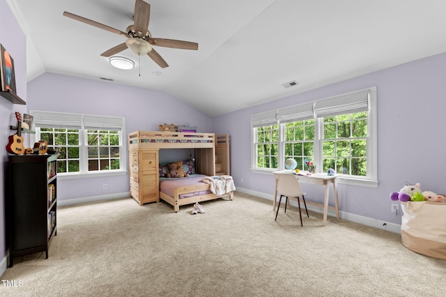 1332 Kinsdale Dr, Raleigh, NC 27615 - carpeted bedroom with lofted ceiling, baseboards, and ceiling fan