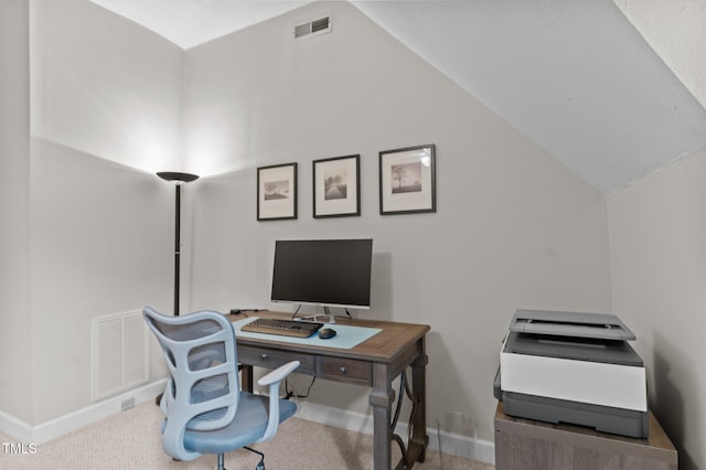 1332 Kinsdale Dr, Raleigh, NC 27615 - office featuring vaulted ceiling, baseboards, and carpet