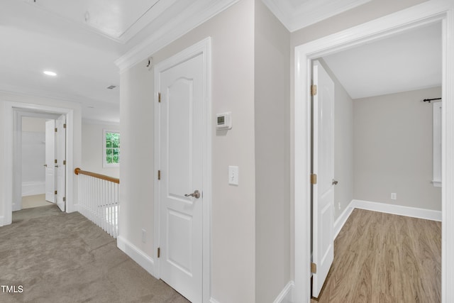 5121 Ten Point Trl, Wake Forest, NC 27587 - hallway featuring crown molding and baseboards