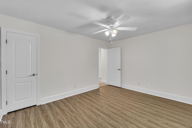 5121 Ten Point Trl, Wake Forest, NC 27587 - spare room featuring light wood-type flooring, ceiling fan, and baseboards