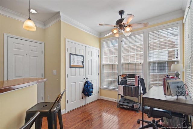 15 London Way, Spring Lake, NC 28390 - office space featuring plenty of natural light, wood finished floors, a ceiling fan, baseboards, and crown molding