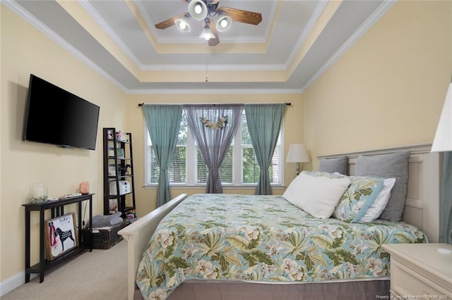 15 London Way, Spring Lake, NC 28390 - bedroom with a tray ceiling, light carpet, crown molding, and ceiling fan