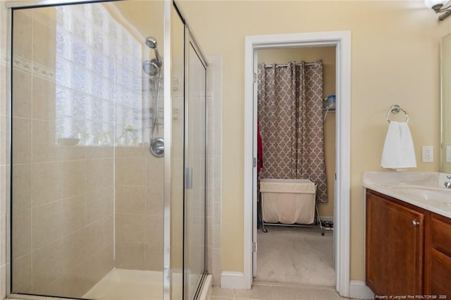 15 London Way, Spring Lake, NC 28390 - bathroom featuring a shower stall, vanity, and baseboards
