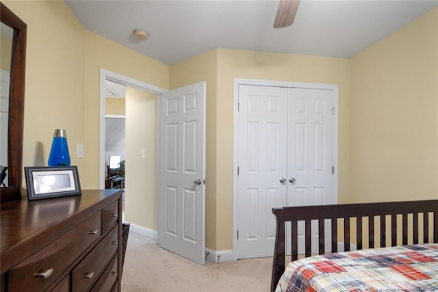 15 London Way, Spring Lake, NC 28390 - bedroom featuring light colored carpet, a closet, baseboards, and ceiling fan