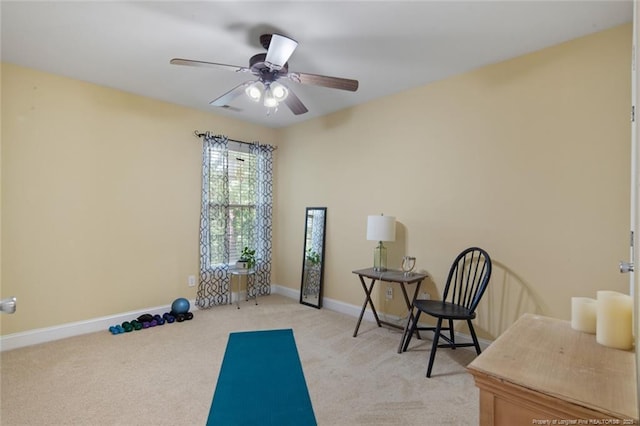 15 London Way, Spring Lake, NC 28390 - workout room with light colored carpet, ceiling fan, and baseboards