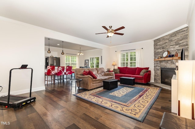 1828 Wellspring Ct, Graham, NC 27253 - living room with a ceiling fan, wood finished floors, plenty of natural light, and crown molding