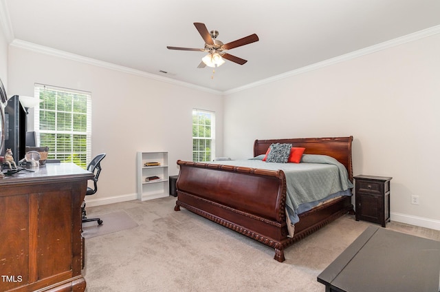 1828 Wellspring Ct, Graham, NC 27253 - bedroom featuring ornamental molding, light carpet, a desk, baseboards, and a ceiling fan