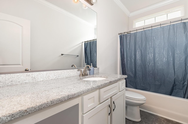 1828 Wellspring Ct, Graham, NC 27253 - bathroom with ornamental molding, vanity, toilet, shower / tub combo, and tile patterned floors