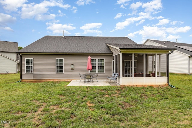 1828 Wellspring Ct, Graham, NC 27253 - rear view of property with a patio, a yard, a sunroom, and roof with shingles
