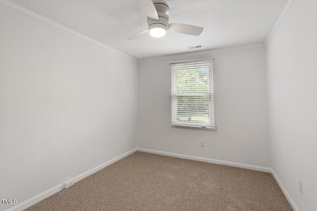 134 Luxon Pl, Cary, NC 27513 - empty room featuring carpet floors, ornamental molding, a textured ceiling, and a ceiling fan