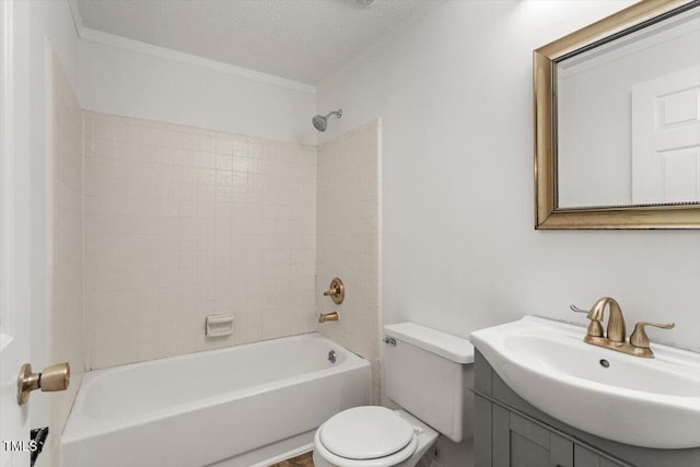 134 Luxon Pl, Cary, NC 27513 - full bathroom featuring vanity, a textured ceiling, shower / tub combination, and crown molding