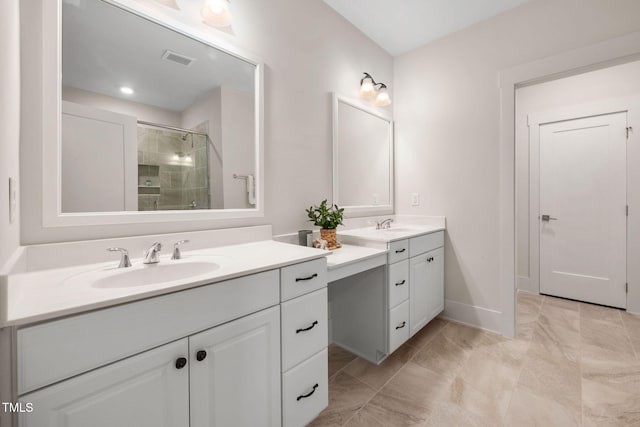 10310 Sablewood Dr Unit 111, Raleigh, NC 27617 - bathroom with vanity, a shower stall, and baseboards