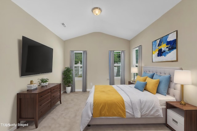 2513 Asher View Ct, Raleigh, NC 27606 - bedroom with lofted ceiling, light carpet, and baseboards