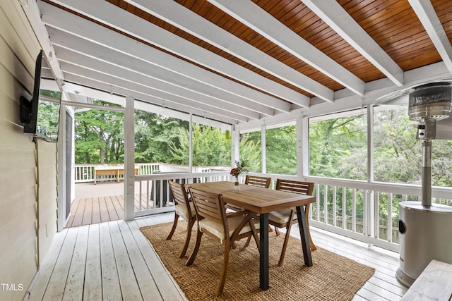 3821 La Costa Way, Raleigh, NC 27610 - sunroom featuring beam ceiling and outdoor dining space
