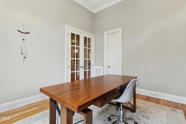 238 Michelangelo Way, Cary, NC 27518 - office space featuring french doors, light wood-style flooring, baseboards, and ornamental molding