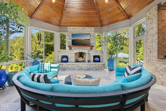 238 Michelangelo Way, Cary, NC 27518 - view of patio / terrace with a gazebo and an outdoor living space with a fireplace