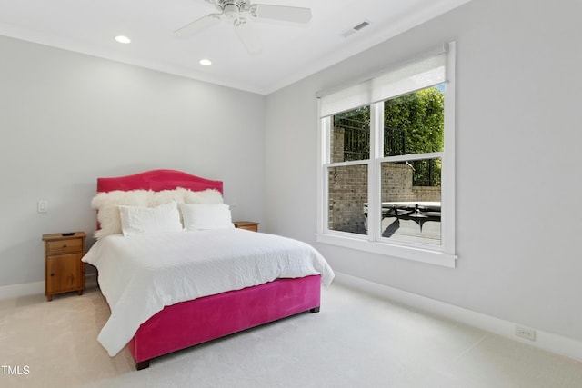 238 Michelangelo Way, Cary, NC 27518 - bedroom with light colored carpet, recessed lighting, baseboards, and ceiling fan