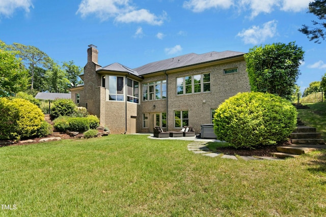 238 Michelangelo Way, Cary, NC 27518 - back of property featuring a chimney, a yard, a patio, and an outdoor living space