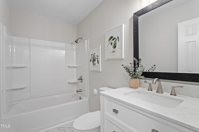 3204 Winfield Ct, Raleigh, NC 27610 - bathroom featuring toilet, vanity, marble look tile flooring, and bathing tub / shower combination